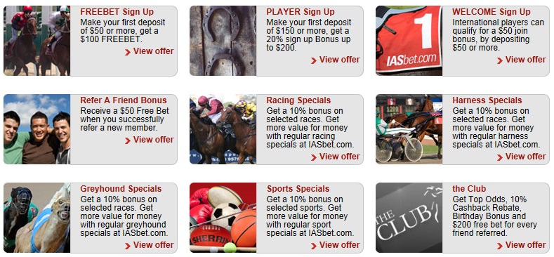 iasbet promotions including, free bet bonus, refer a friend bonus, Greyhound specials, sports specials, the club, harness specials